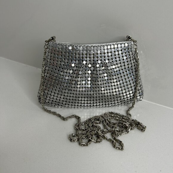 VTG Silver Metal Mesh Mini Purse Zipper Prom Homecoming Crossbody Chain EUC 90’s - Picture 2 of 8